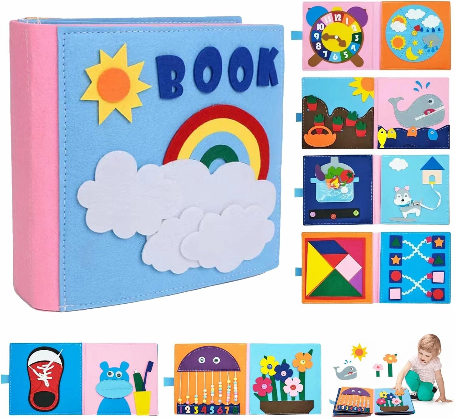 Cobelae Montessori Toys Busy Board for Toddlers, Baby Airplane/Road Trip Quiet Book, Preschool Learning Activities Develop Fine Motor Skills Educational Sensory Travel Toys for Boys and Girls Gifts