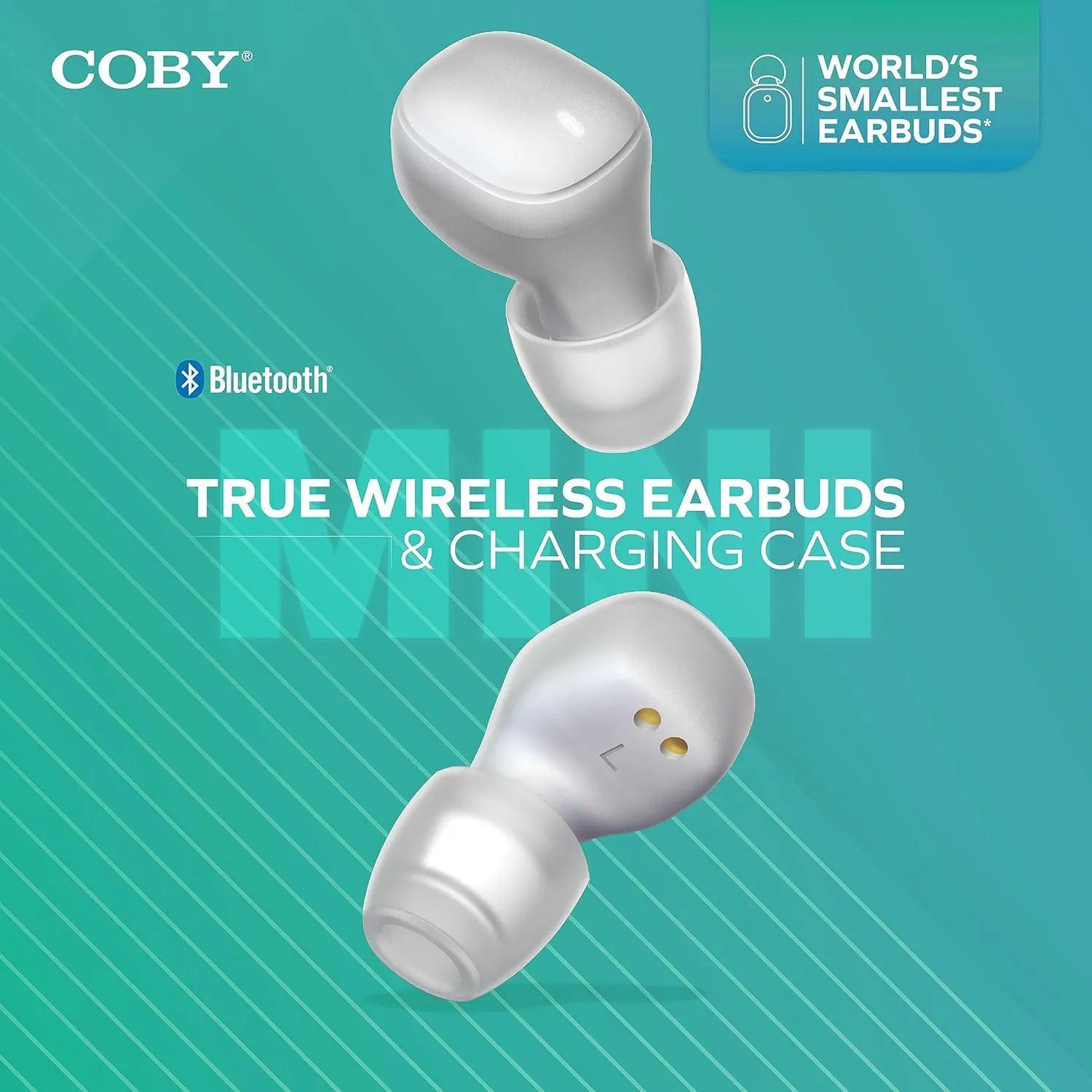 Coby Mini True Wireless Earbuds, Worlds Smallest Wireless Ear Buds, Lightweight in-Ear Headphones & Case, Built-in Mic | Bluetooth Headphones 12-HR Play (White)