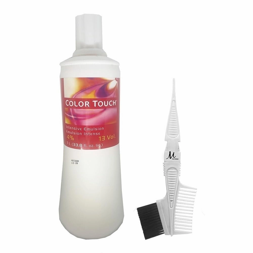 Color Touch Emulsion 4% 13 Volume 33.8 Fl Oz | Color Touch Hair Color Developer and M Hair Designs Tint Brush Comb (Bundle)