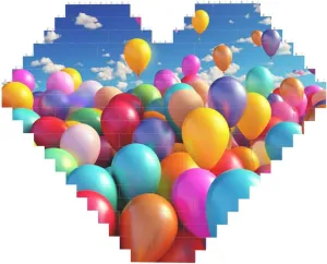 Colorful Balloons Building Block Puzzle Heart Shaped Personalized Photo Building Blocks Puzzles Family Keepsake DIY Romantic Home Decor Anniversary Birthday Gifts for Her, Him, Lovers, Couples
