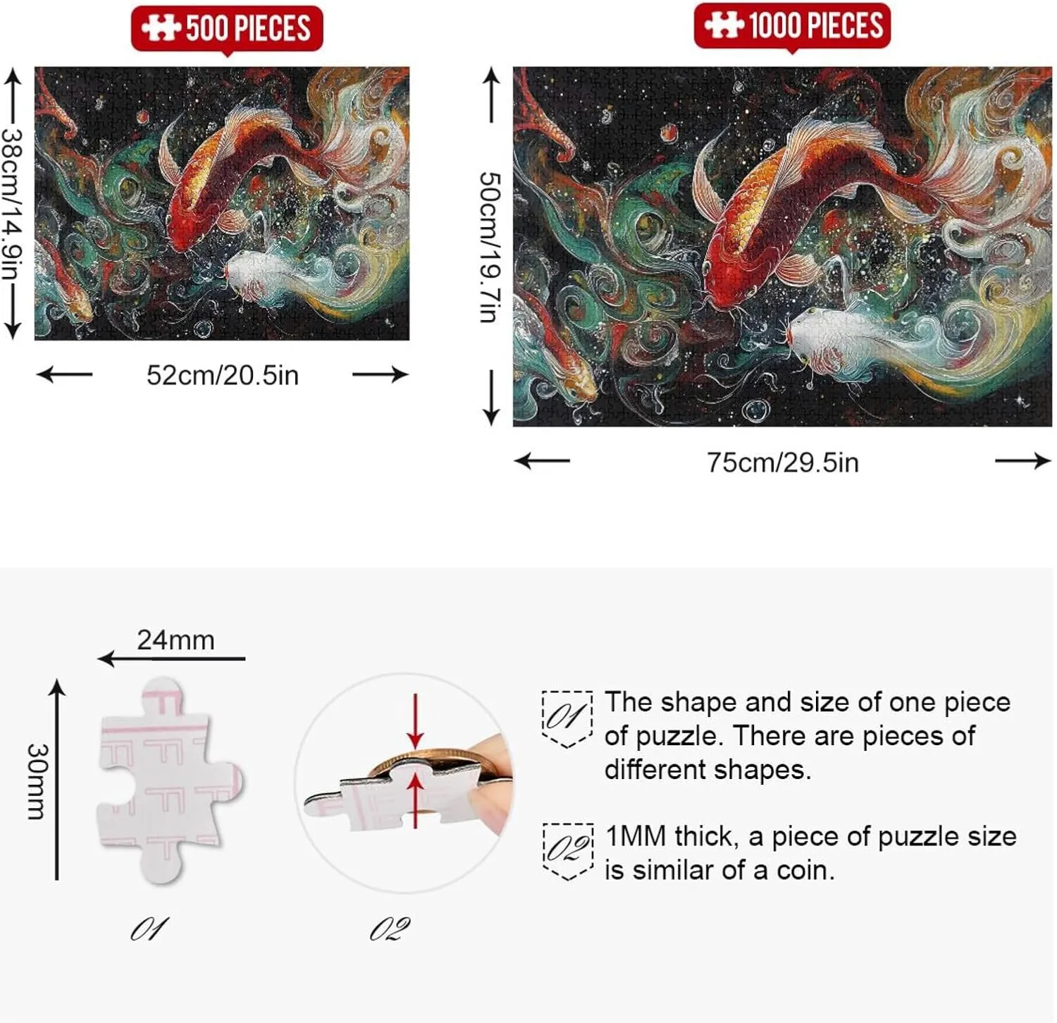 Colorful Koi Fish Funny Puzzles for Adults 1000 Pieces, Large Piece Puzzles, Game Night