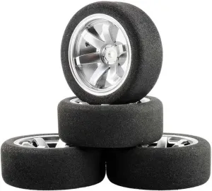 Compatible with HSP for HPI for Racing Car Model Toys Accessory 1/10 Scale Sponge Tires and Wheel Rims with 3mm Offset and 12mm Hex RC RC Wheel Tires(White)