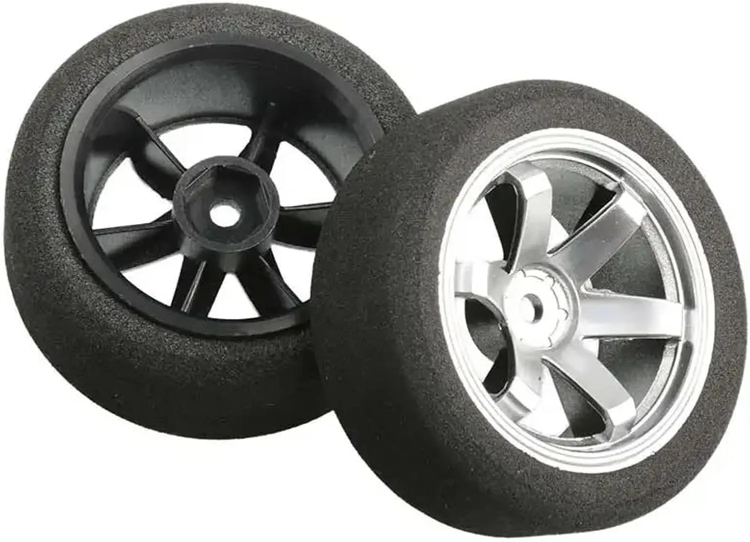 Compatible with HSP for HPI for Racing Car Model Toys Accessory 1/10 Scale Sponge Tires and Wheel Rims with 3mm Offset and 12mm Hex RC RC Wheel Tires(White)