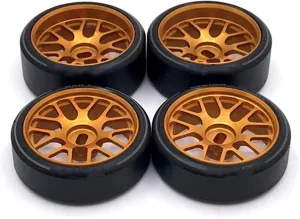 Compatible with Wltoys 284131 K969 K989 P929 for Mini 1/28 RC Car 4Pcs Metal Wheel Rim Hard Plastic Drift Tire Tyres Upgrades Parts RC Wheel Tires(Yellow)