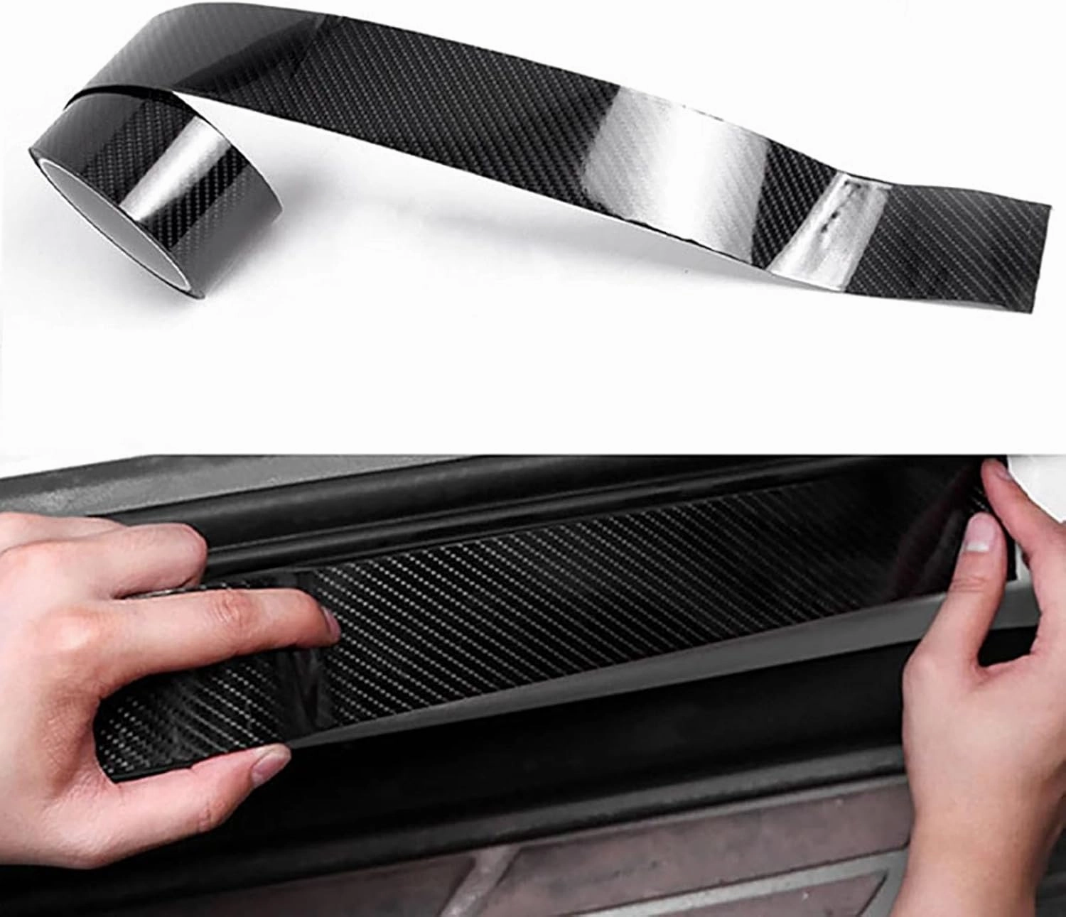 Compatible with Alfa Romeo MiTo, 3M Long Car Door Sill Protective Film, Door Edge Anti-Scratch Strip Self-Adhesive Tape Sticker Auto Parts,Carbon Fiber Texture-3CM Wide