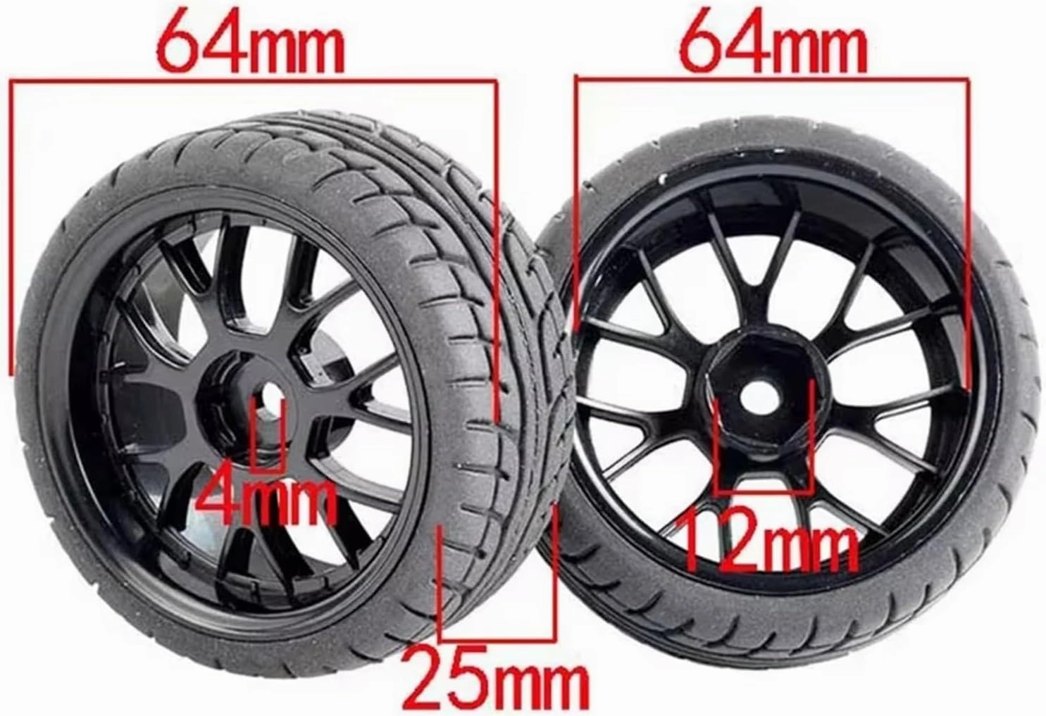 Compatible with WLtoys 144001 1/18 1/16 1/10 RC Car Tyre Rubber Tires & Wheels Rims 12mm Hex Hub 4-Pack Upgrade Parts RC Wheel Tires(Black)