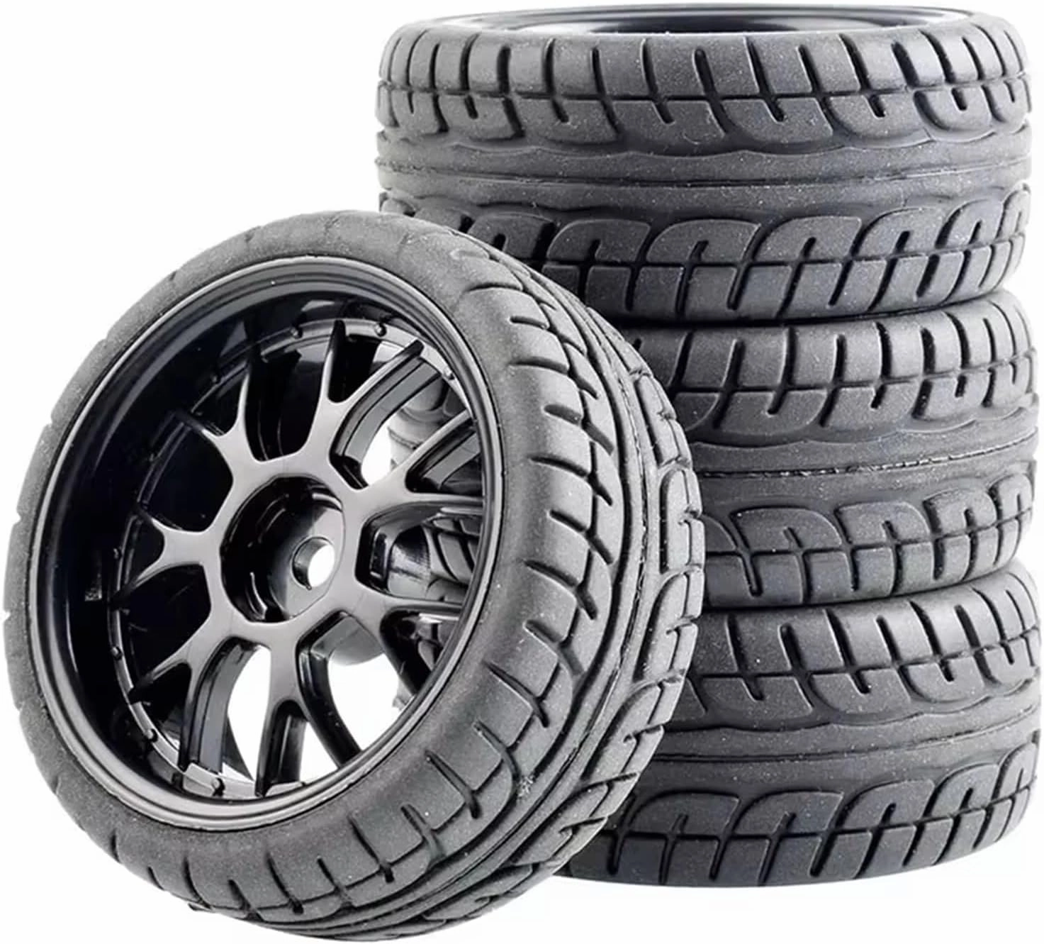 Compatible with WLtoys 144001 1/18 1/16 1/10 RC Car Tyre Rubber Tires & Wheels Rims 12mm Hex Hub 4-Pack Upgrade Parts RC Wheel Tires(Black)