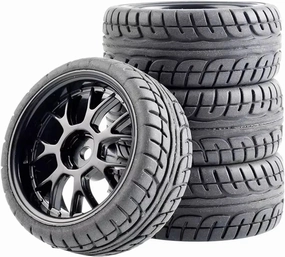Compatible with WLtoys 144001 1/18 1/16 1/10 RC Car Tyre Rubber Tires & Wheels Rims 12mm Hex Hub 4-Pack Upgrade Parts RC Wheel Tires(Black)