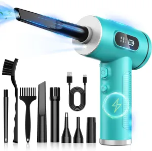 Compressed Air Duster-3 Gear Adjustable 100000RPM Electric Air Duster with LED Light, Rechargeable Cordless Air Blower for Keyboard Electric Devices Cleaning. Replaces Compressed Air Cans (Green)