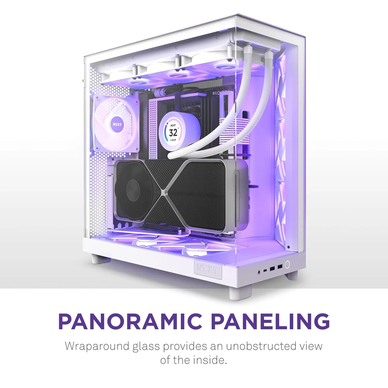 Cooler Master MasterLiquid 360L Core White 360mm Close-Loop AIO Liquid Cooler & NZXT H6 Flow RGB Mid-Tower Airflow Case with 3 RGB Fans, Panoramic Glass Panels, and Cable Management - White
