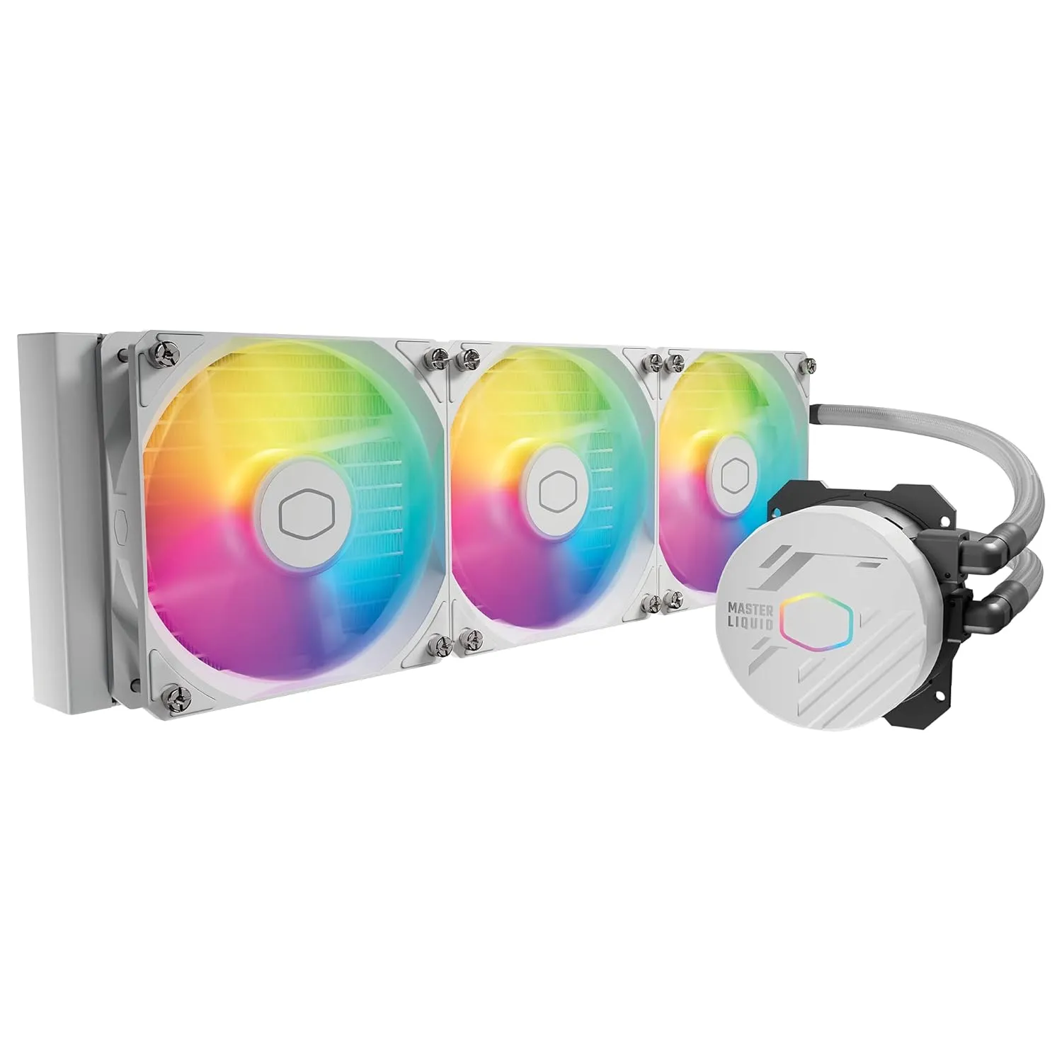 Cooler Master MasterLiquid 360L Core White 360mm Close-Loop AIO Liquid Cooler & NZXT H6 Flow RGB Mid-Tower Airflow Case with 3 RGB Fans, Panoramic Glass Panels, and Cable Management - White