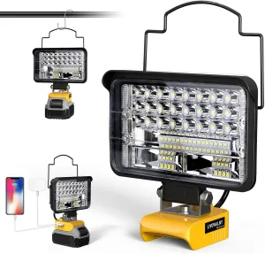 Cordless for Dewalt 20V Max LED Work Light, LIVOWALNY 68W 6800LM 5" 20V Battery Flashlights with USB & Type-C & Low Voltage Protection & 140° Pivoting Head