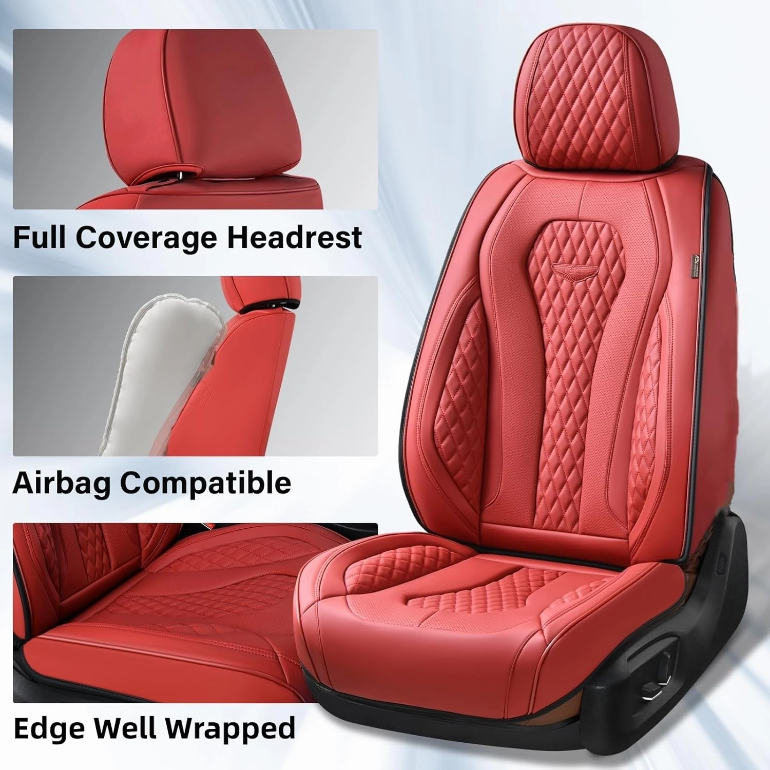 Coverado Leather Seat Covers Full Set, 5 Seats Universal Waterproof Luxury Leatherette Cushions for Cars, Front and Rear Seat Protectors, Auto Seat Covers Fit for Most Vehicles Red
