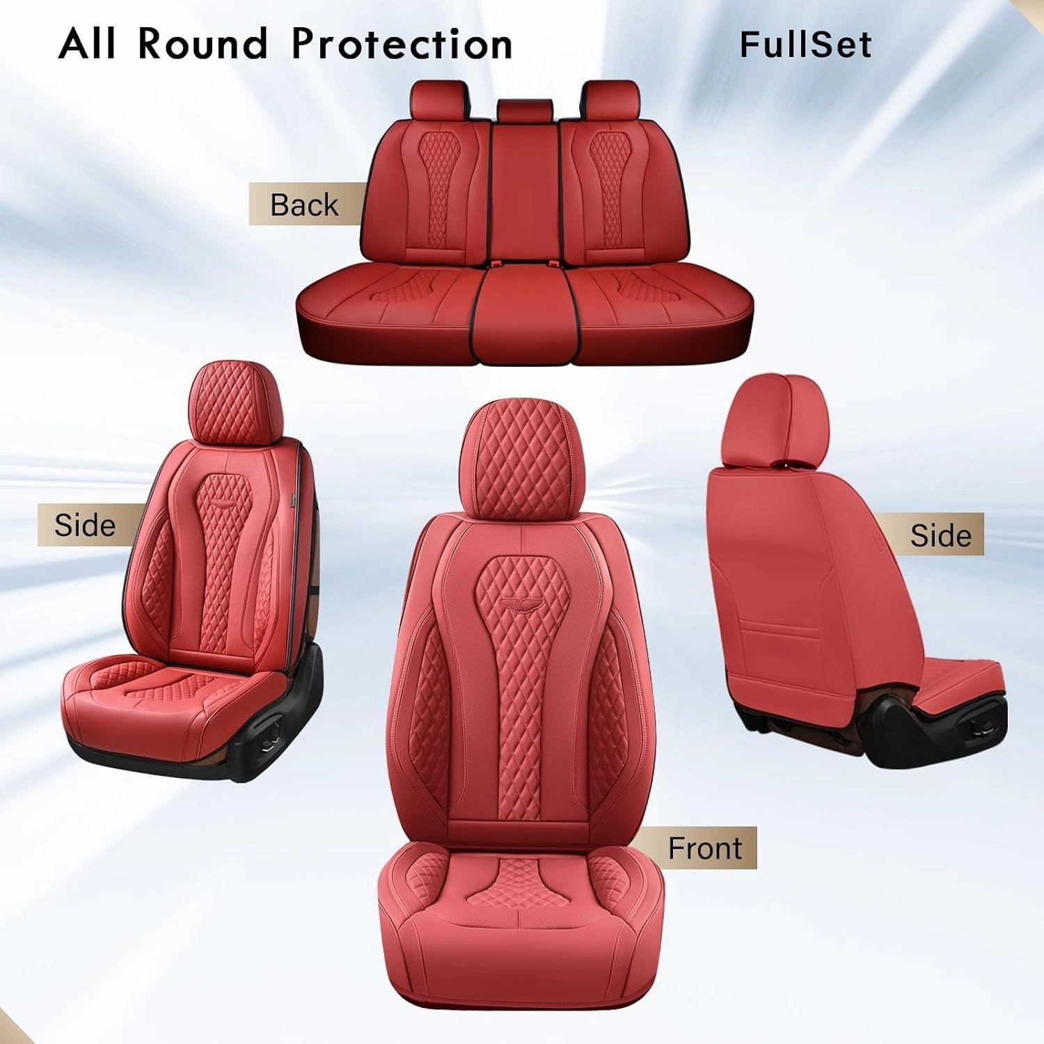 Coverado Leather Seat Covers Full Set, 5 Seats Universal Waterproof Luxury Leatherette Cushions for Cars, Front and Rear Seat Protectors, Auto Seat Covers Fit for Most Vehicles Red