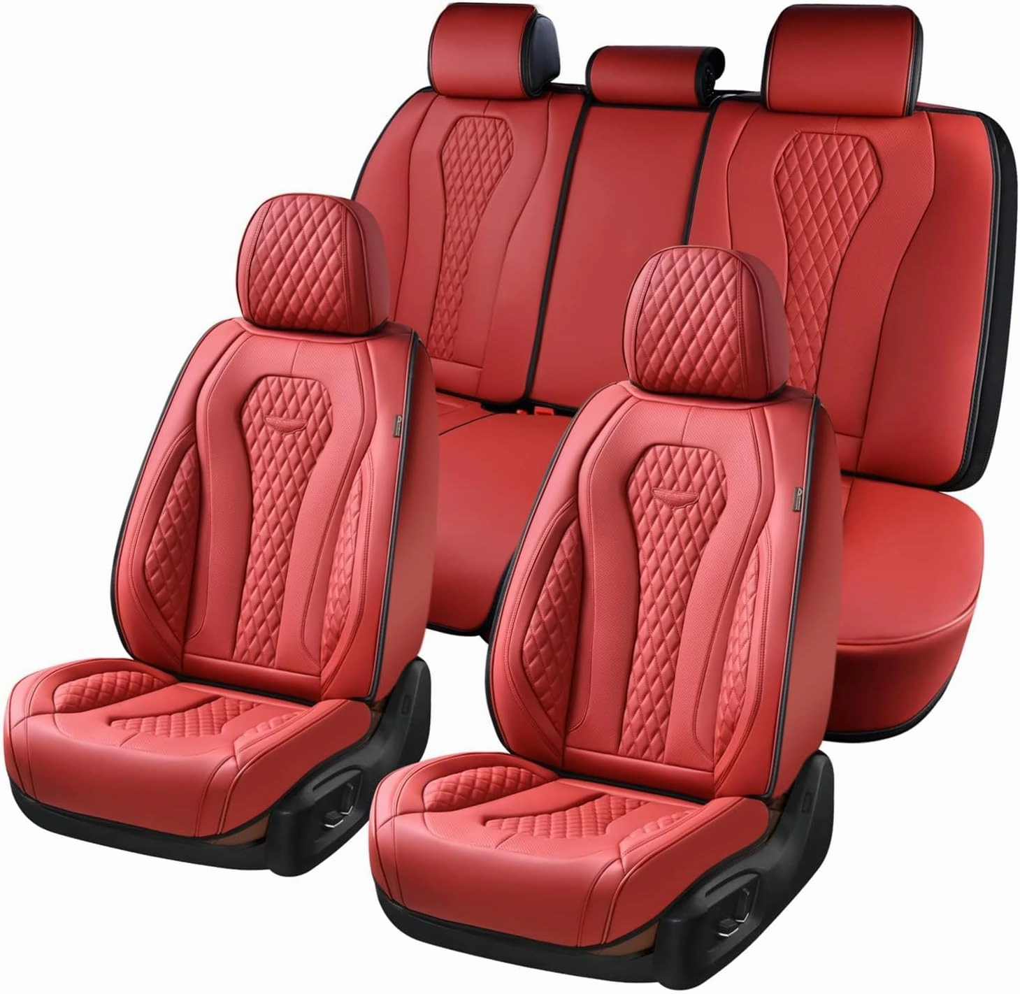 Coverado Leather Seat Covers Full Set, 5 Seats Universal Waterproof Luxury Leatherette Cushions for Cars, Front and Rear Seat Protectors, Auto Seat Covers Fit for Most Vehicles Red