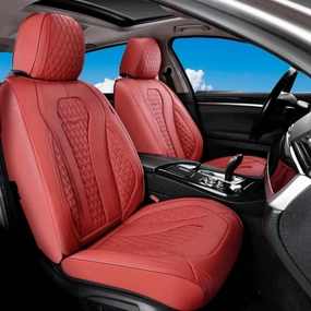 Coverado Leather Seat Covers Full Set, 5 Seats Universal Waterproof Luxury Leatherette Cushions for Cars, Front and Rear Seat Protectors, Auto Seat Covers Fit for Most Vehicles Red