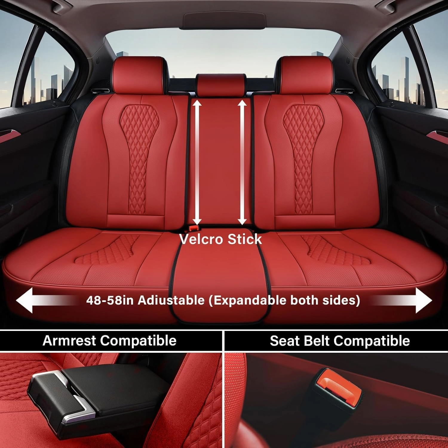 Coverado Leather Seat Covers Full Set, 5 Seats Universal Waterproof Luxury Leatherette Cushions for Cars, Front and Rear Seat Protectors, Auto Seat Covers Fit for Most Vehicles Red