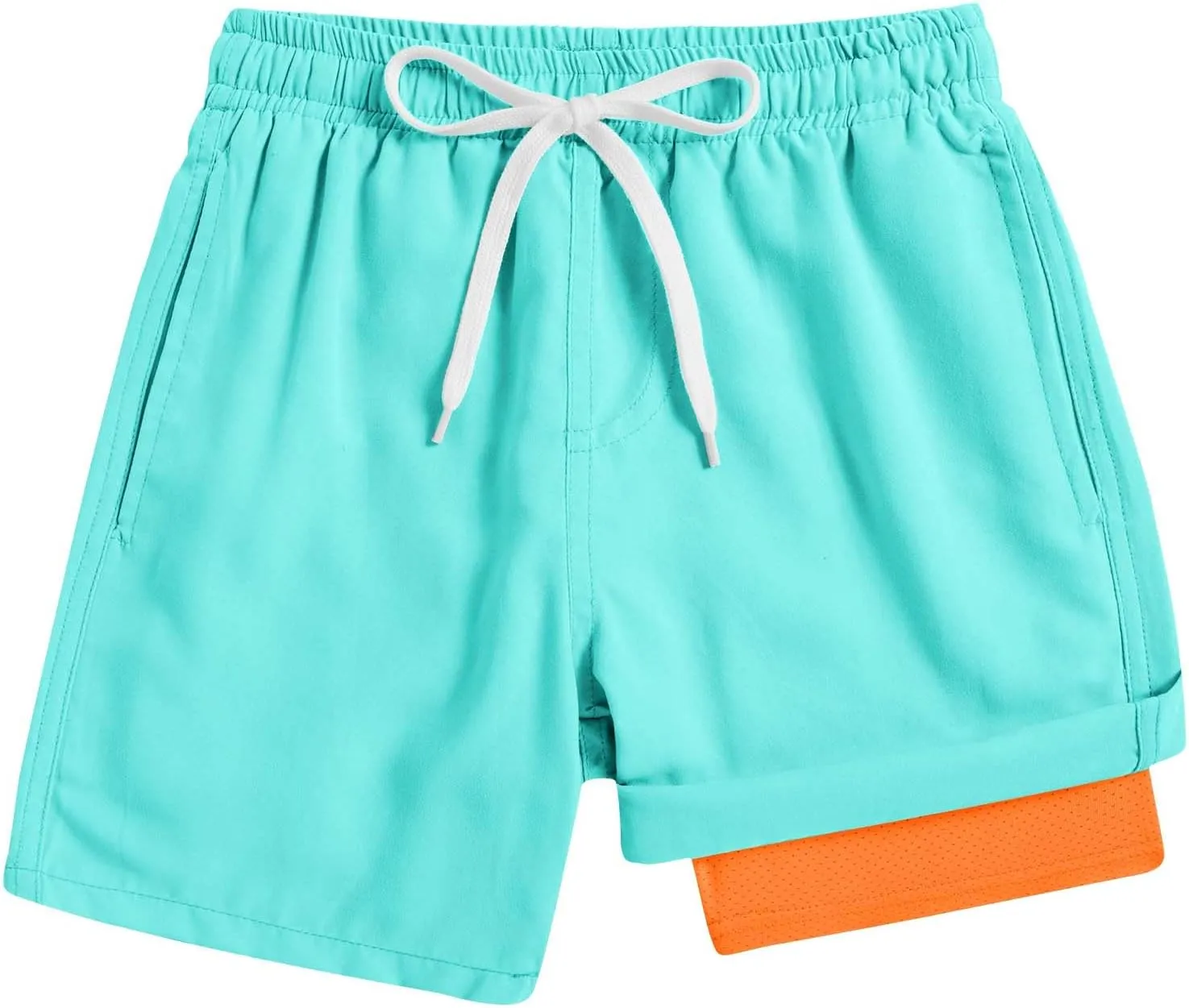 Cozople 7-20T Boys Swim Trunks with Compression Liner Solid Color Bathing Suit Quick Dry Swim Shorts Swimwear