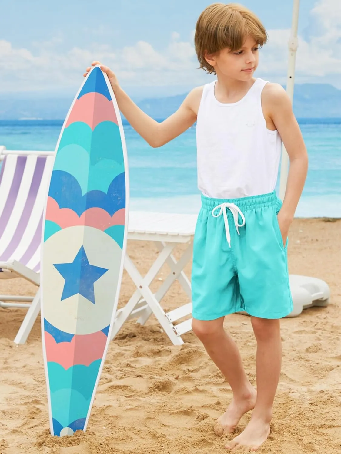 Cozople 7-20T Boys Swim Trunks with Compression Liner Solid Color Bathing Suit Quick Dry Swim Shorts Swimwear