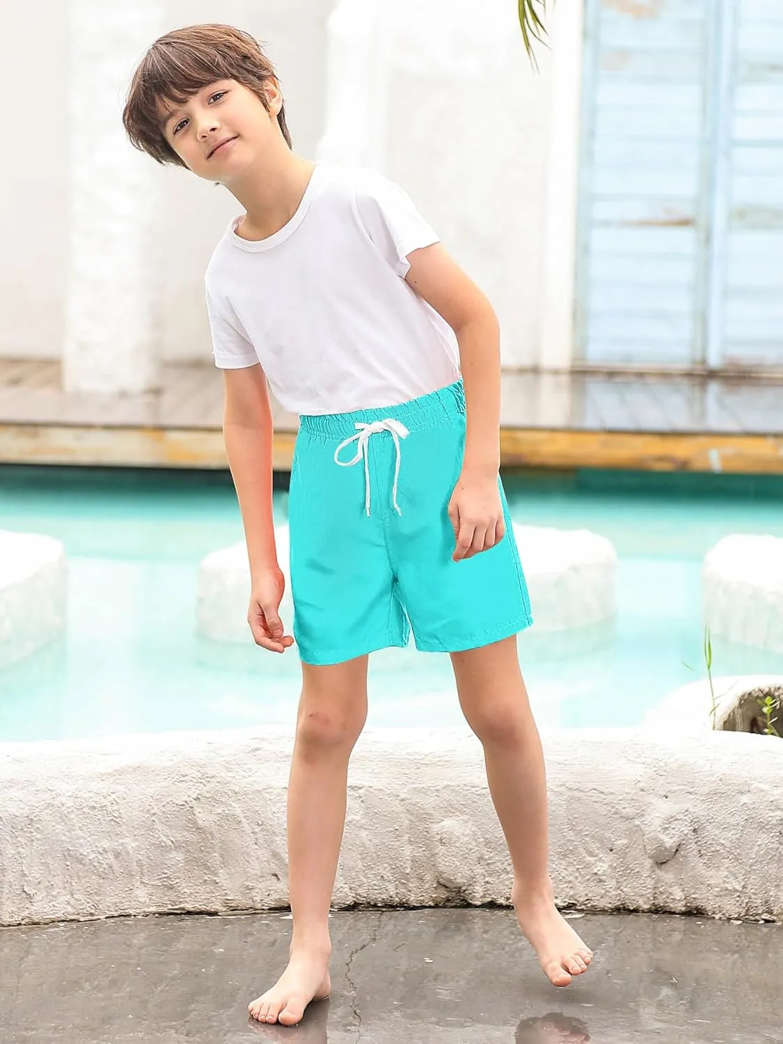 Cozople 7-20T Boys Swim Trunks with Compression Liner Solid Color Bathing Suit Quick Dry Swim Shorts Swimwear