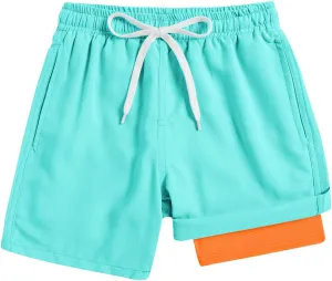 Cozople 7-20T Boys Swim Trunks with Compression Liner Solid Color Bathing Suit Quick Dry Swim Shorts Swimwear