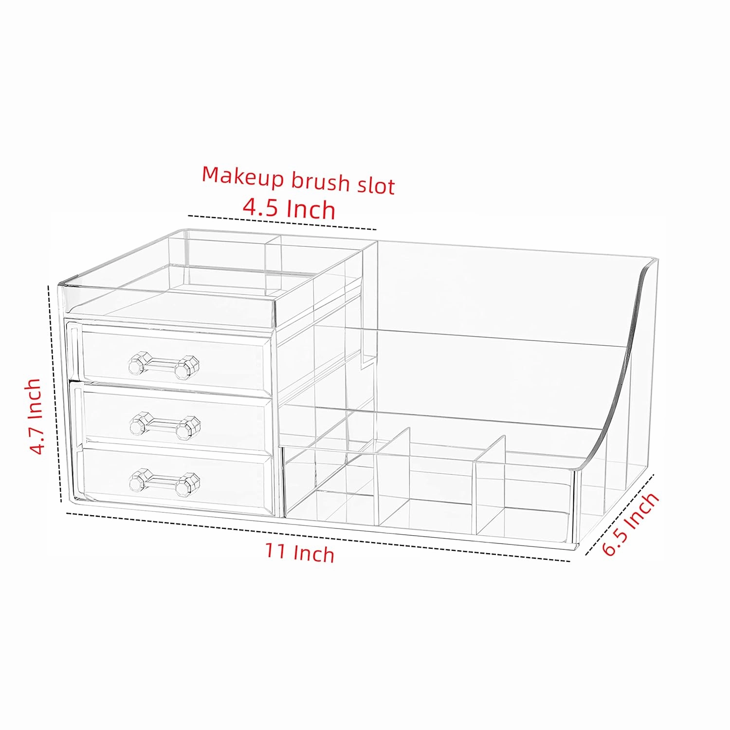 Cq acrylic 1 Pack Clear Make Up Organizer Countertop,Stackable 3 Drawers Makeup Storage,Cute Vanity Organizers for Dresser Hair Clip,Jewelry,Beauty Product Desk and Bathroom Organizers and Storage