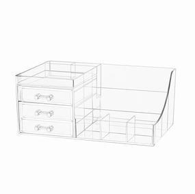 Cq acrylic 1 Pack Clear Make Up Organizer Countertop,Stackable 3 Drawers Makeup Storage,Cute Vanity Organizers for Dresser Hair Clip,Jewelry,Beauty Product Desk and Bathroom Organizers and Storage