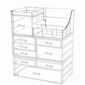 Cq acrylic 3 Pack Clear Make up Organizer Countertop,Stackable 9 Drawers Makeup Storage,Cute Vanity Organizers for dresser Hair Clip,Jewelry,Beauty Product Desk and Bathroom Organizers and Storage