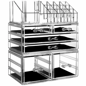 Cq acrylic 3 Pack Clear Make Up Organizers for Vanity,Stackable 6 Drawers Make Up Organizer,Cute Desk Organizer for Vanity Jewelry,Hair Clip,Beauty,Skincare Product Dresser Acrylic Drawer Organizer