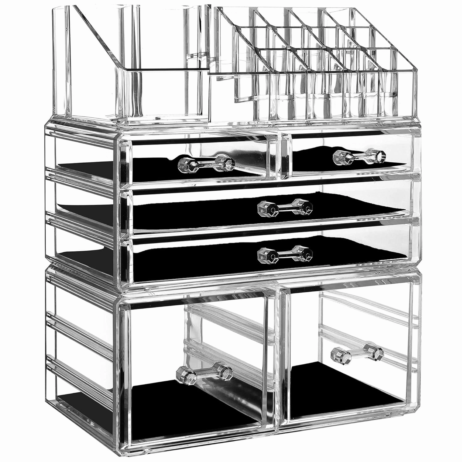Cq acrylic 3 Pack Clear Make Up Organizers for Vanity,Stackable 6 Drawers Make Up Organizer,Cute Desk Organizer for Vanity Jewelry,Hair Clip,Beauty,Skincare Product Dresser Acrylic Drawer Organizer