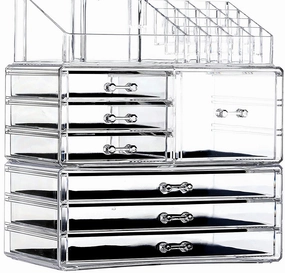 Cq acrylic 3 Pack Clear Make Up Organizers for Vanity,Stackable 7 Drawers Make Up Organizer,Cute Desk Organizer for Vanity Jewelry,Hair Clip,Beauty,Skincare Product Dresser Acrylic Drawer Organizer