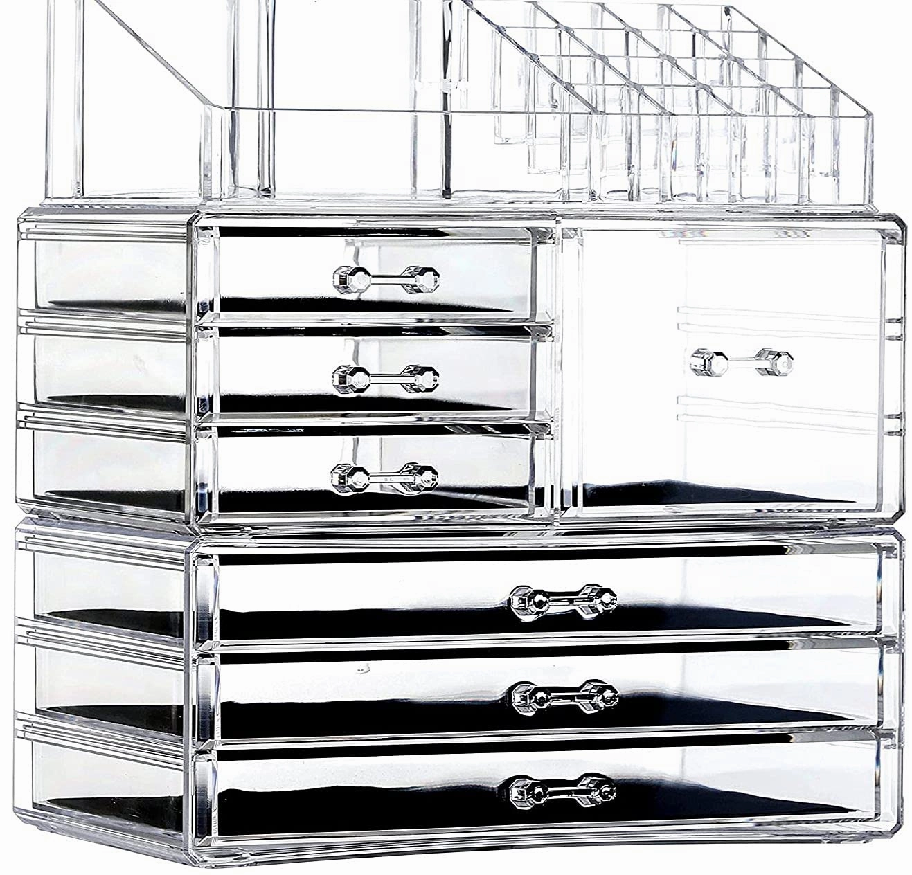 Cq acrylic 3 Pack Clear Make Up Organizers for Vanity,Stackable 7 Drawers Make Up Organizer,Cute Desk Organizer for Vanity Jewelry,Hair Clip,Beauty,Skincare Product Dresser Acrylic Drawer Organizer