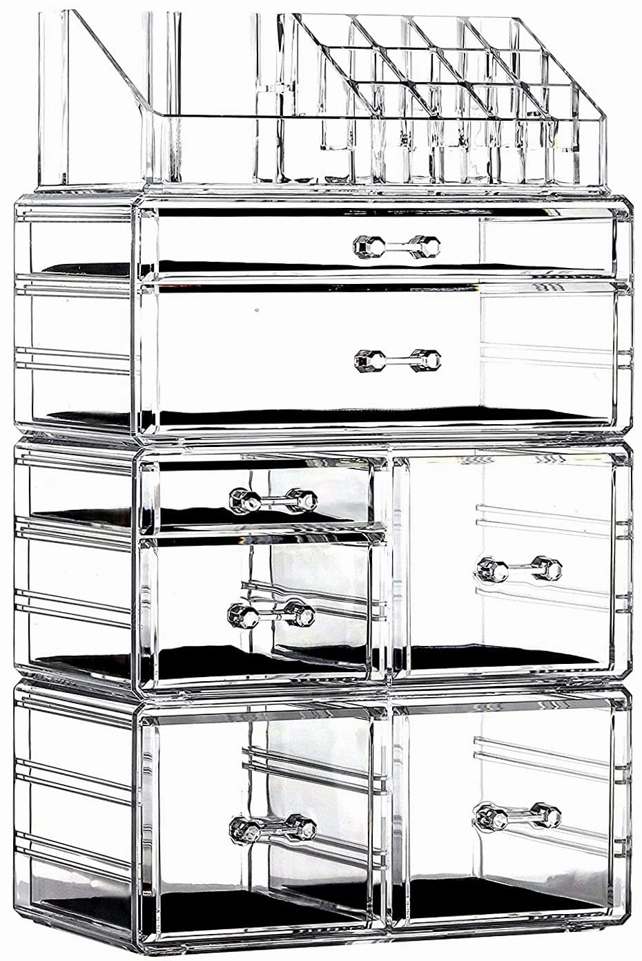 Cq acrylic 4 Pack Clear Make Up Organizers for Vanity,Stackable 7 Drawers Make Up Organizer,Cute Desk Organizer for Vanity Jewelry,Hair Clip,Beauty,Skincare Product Dresser Acrylic Drawer Organizer