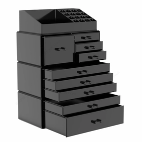 Cq acrylic Drawer Organizer With 9 Drawers -Plastic Make Up Storage for Vanity Countertop,Large Dresser Top Organizer for Lotions,Beauty Products,Bathroom Countertop Organizers,Black