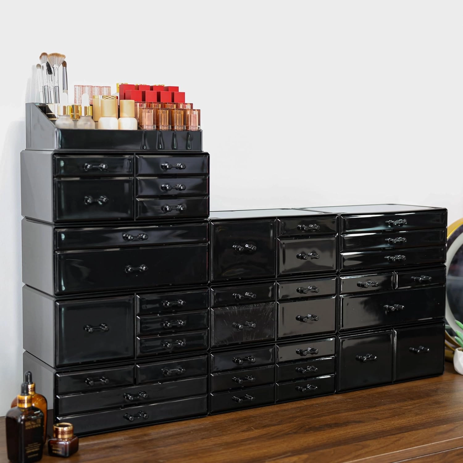 Cq acrylic Drawer Organizer With 9 Drawers -Plastic Make Up Storage for Vanity Countertop,Large Dresser Top Organizer for Lotions,Beauty Products,Bathroom Countertop Organizers,Black