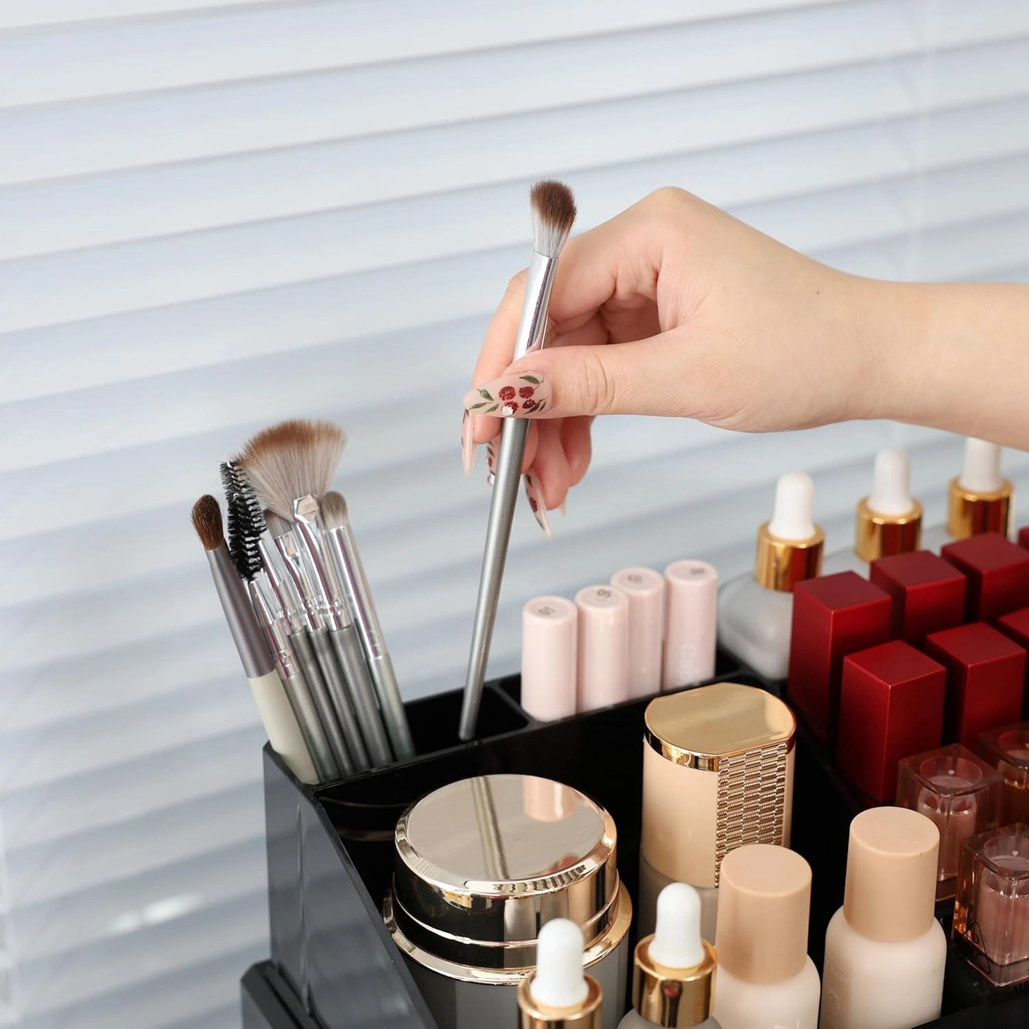 Cq acrylic Drawer Organizer With 9 Drawers -Plastic Make Up Storage for Vanity Countertop,Large Dresser Top Organizer for Lotions,Beauty Products,Bathroom Countertop Organizers,Black