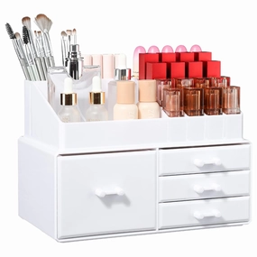 Cq acrylic Hair Accessory Organizer for Girls, Large Capacity Stackable Makeup Organizer With 4 Drawers,Dorm Decorations for College Girls and Fragrance Organizer for Vanity for Beauty Supplies,White