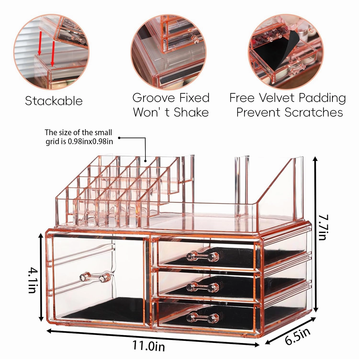 Cq acrylic Pink Makeup 4 Drawers Storage,Large Make Up Organizer and Plastic Desk Organizer for Dressing Table, Countertop, Bathroom Counter, Vanity Holder for Brushes, Lotions, Cosmetic Storage