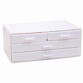 Cq acrylic White Organizing Containers Countertop,4 Drawers White Stackable Storage Bins,Cute Stationary Organizer for Vanity,Hair Accessory,Beauty,Skin Care Product Bathroom Storage Bins