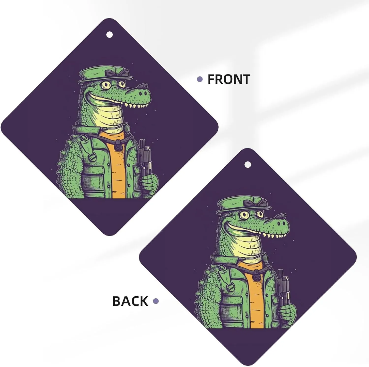 Crocodile holding gun Print Car Air Fresheners 4 Pcs Car Aromatherapy Tablets Hanging Air Freshener Wardrobe Pendant Fragrance Scented Cards for Rearview Mirror Bedroom Car Interior Decor