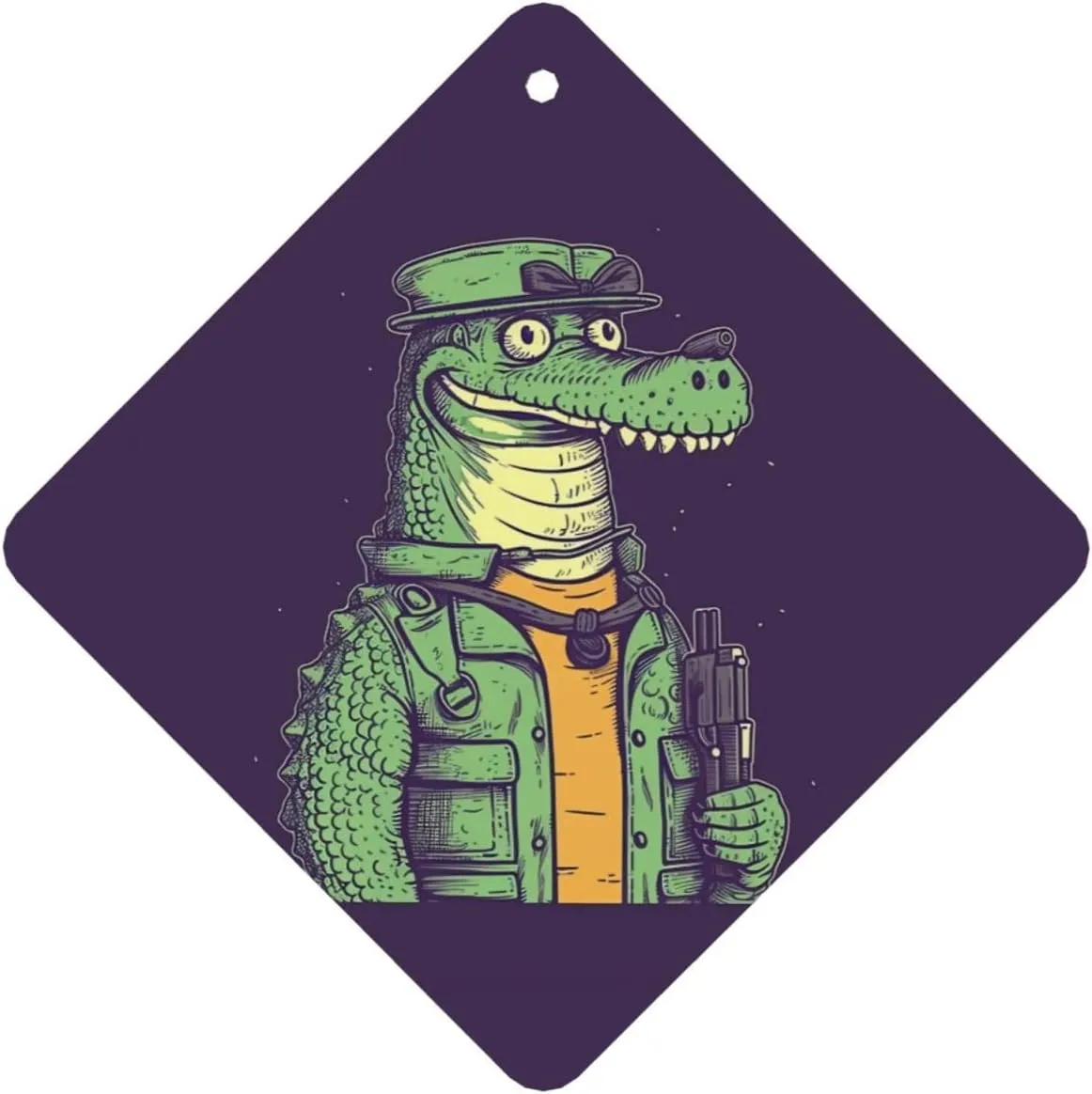Crocodile holding gun Print Car Air Fresheners 4 Pcs Car Aromatherapy Tablets Hanging Air Freshener Wardrobe Pendant Fragrance Scented Cards for Rearview Mirror Bedroom Car Interior Decor
