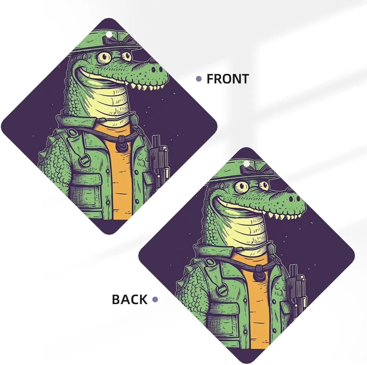 Crocodile holding gun Print Car Air Fresheners 4 Pcs Car Aromatherapy Tablets Hanging Air Freshener Wardrobe Pendant Fragrance Scented Cards for Rearview Mirror Bedroom Car Interior Decor
