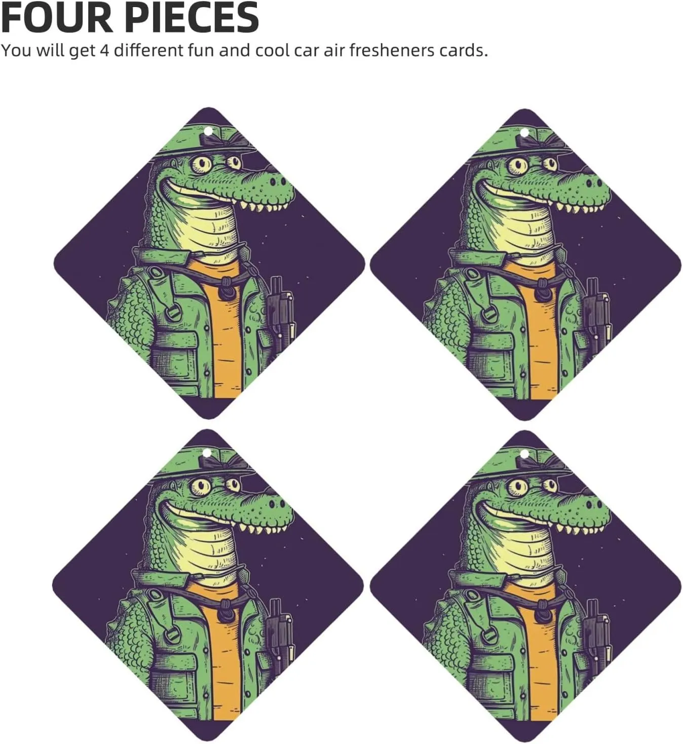 Crocodile holding gun Print Car Air Fresheners 4 Pcs Car Aromatherapy Tablets Hanging Air Freshener Wardrobe Pendant Fragrance Scented Cards for Rearview Mirror Bedroom Car Interior Decor