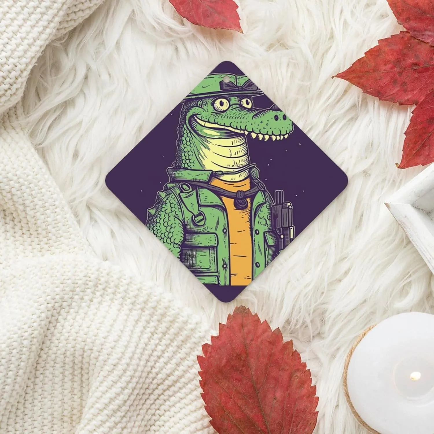 Crocodile holding gun Print Car Air Fresheners 4 Pcs Car Aromatherapy Tablets Hanging Air Freshener Wardrobe Pendant Fragrance Scented Cards for Rearview Mirror Bedroom Car Interior Decor