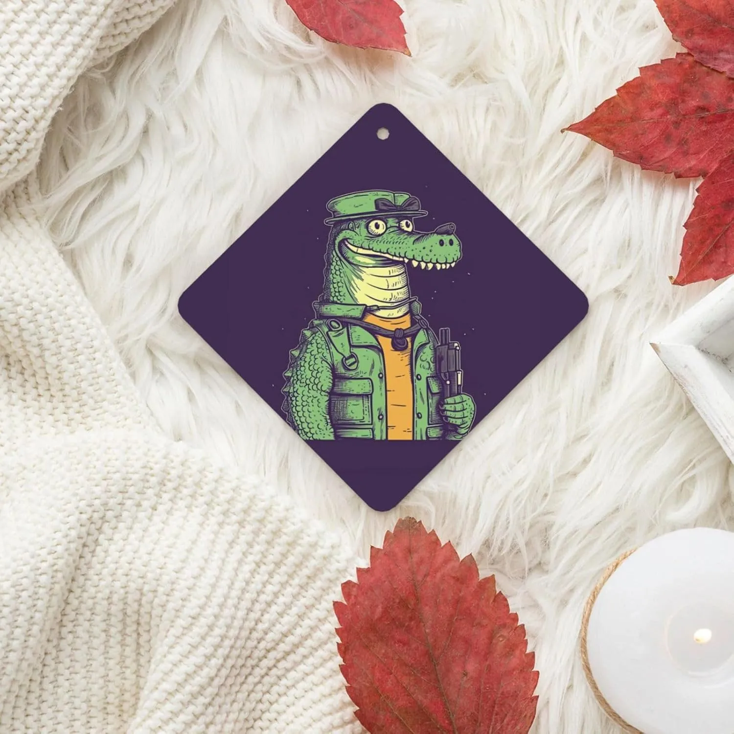 Crocodile holding gun Print Car Air Fresheners 4 Pcs Car Aromatherapy Tablets Hanging Air Freshener Wardrobe Pendant Fragrance Scented Cards for Rearview Mirror Bedroom Car Interior Decor