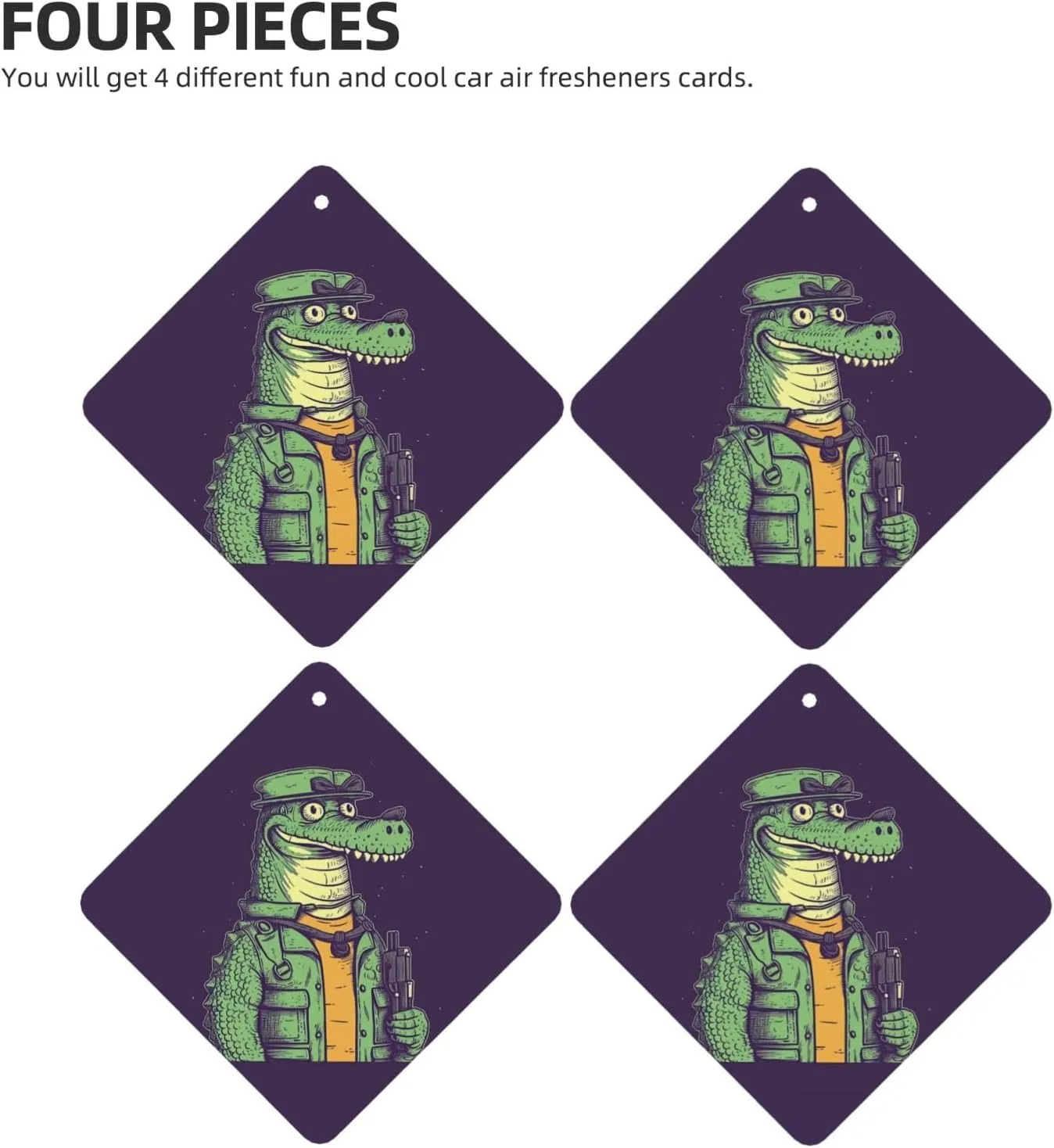 Crocodile holding gun Print Car Air Fresheners 4 Pcs Car Aromatherapy Tablets Hanging Air Freshener Wardrobe Pendant Fragrance Scented Cards for Rearview Mirror Bedroom Car Interior Decor