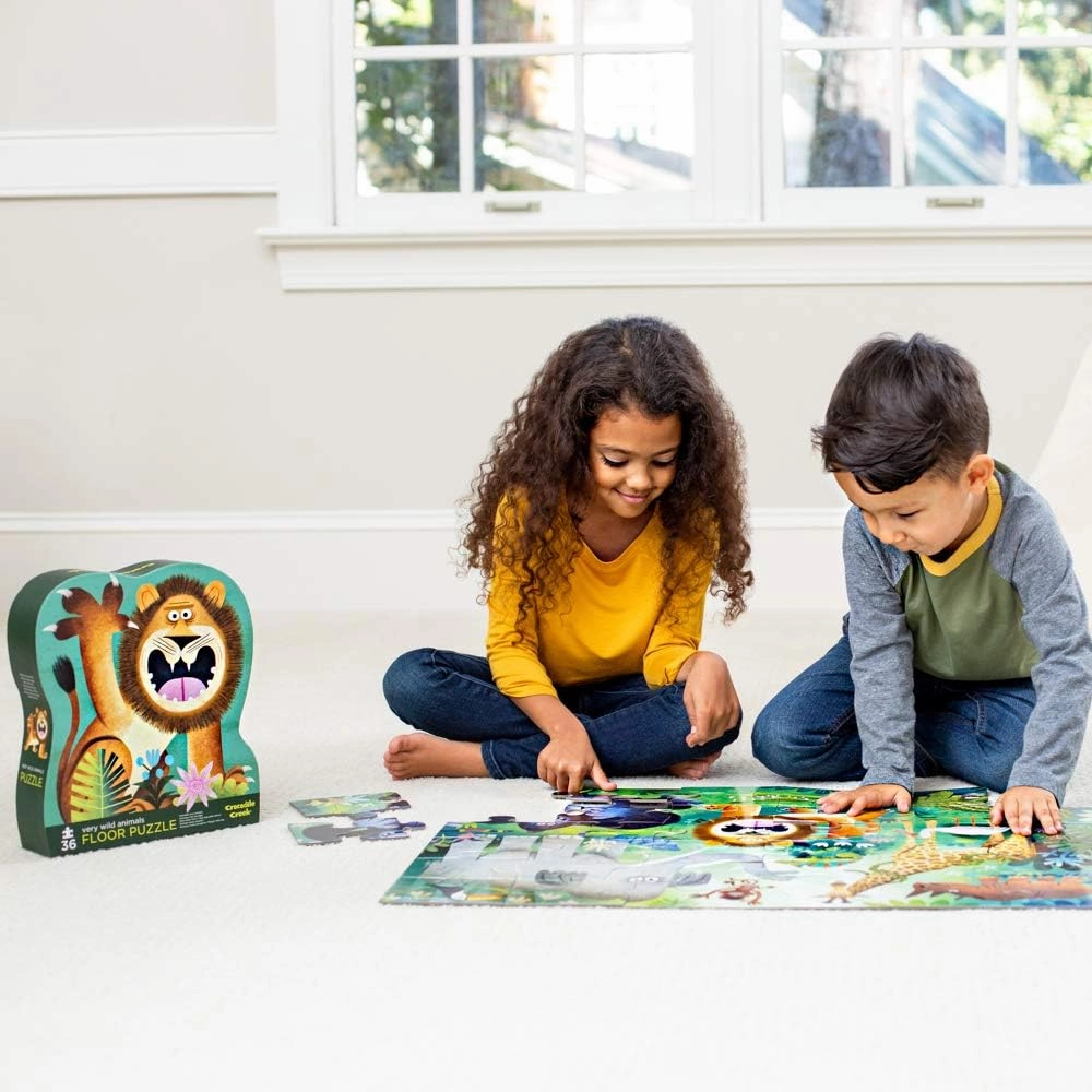 Crocodile Creek Very Wild Animals 36-Piece Floor Puzzle - with Heavy-Duty Shaped Box for Storage, Large 20" x 27" Completed Size, Designed for Kids Ages 3 Years and up