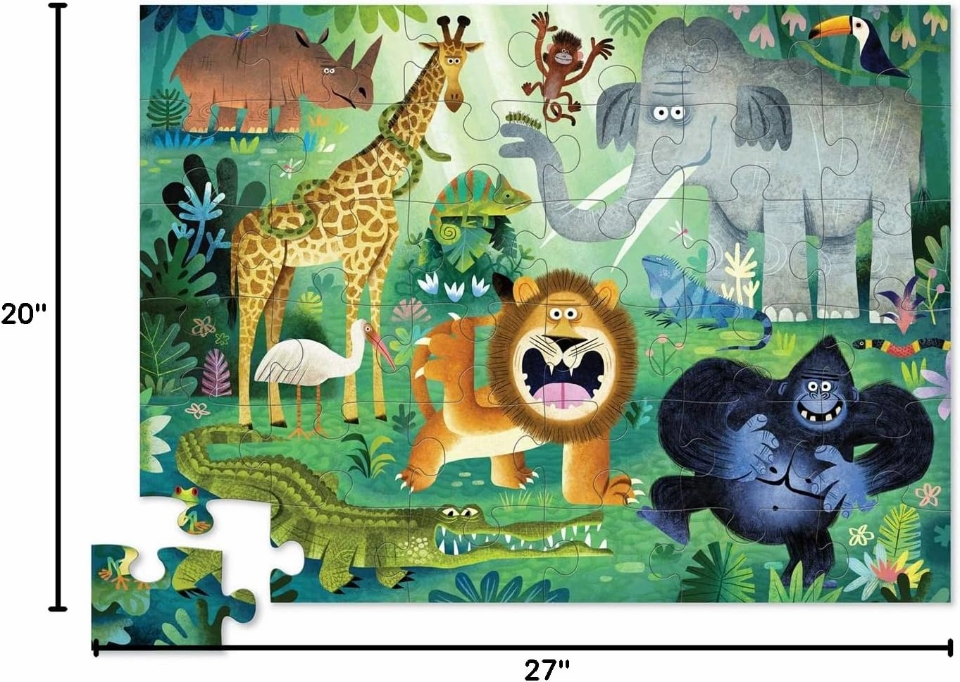 Crocodile Creek Very Wild Animals 36-Piece Floor Puzzle - with Heavy-Duty Shaped Box for Storage, Large 20" x 27" Completed Size, Designed for Kids Ages 3 Years and up