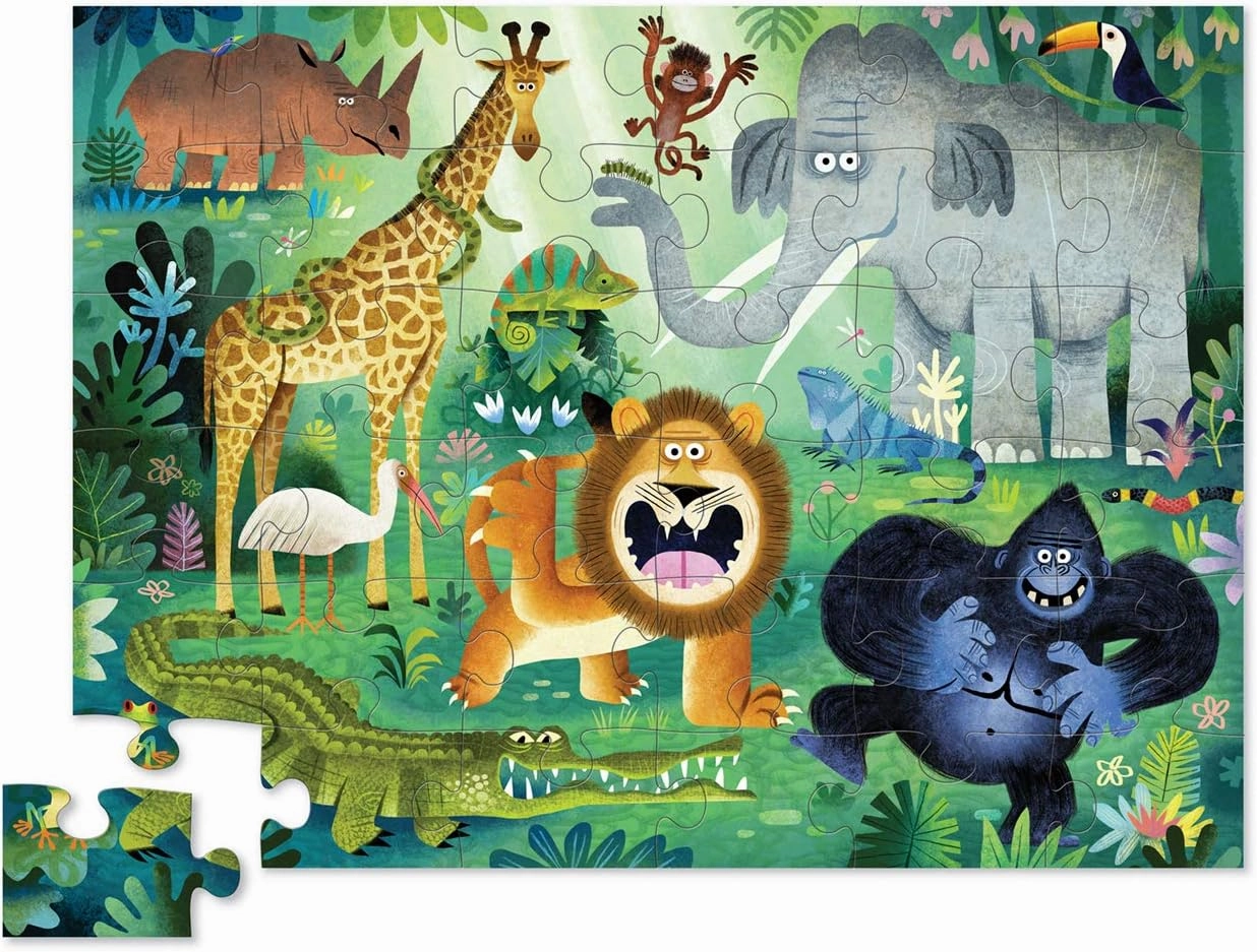 Crocodile Creek Very Wild Animals 36-Piece Floor Puzzle - with Heavy-Duty Shaped Box for Storage, Large 20" x 27" Completed Size, Designed for Kids Ages 3 Years and up