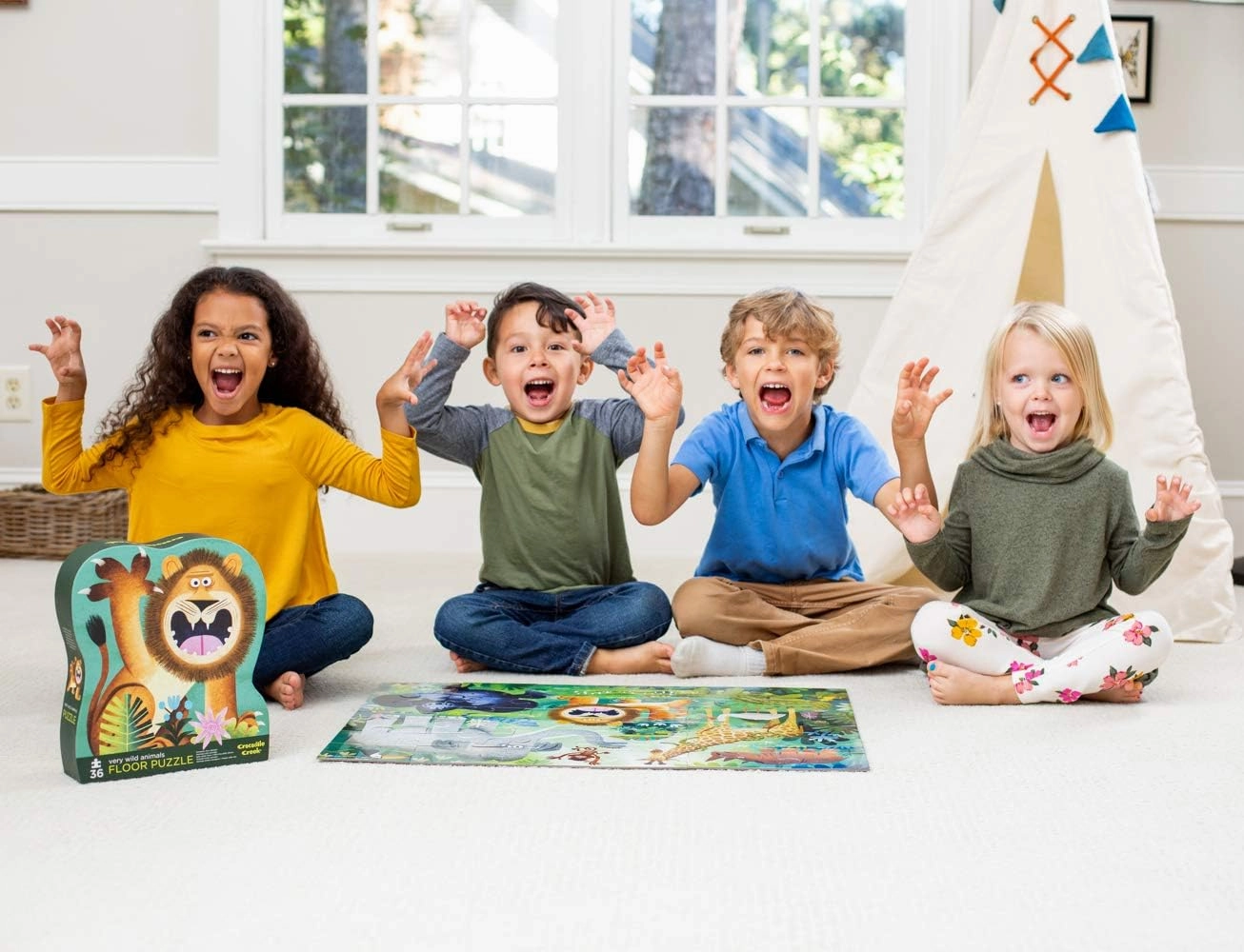 Crocodile Creek Very Wild Animals 36-Piece Floor Puzzle - with Heavy-Duty Shaped Box for Storage, Large 20" x 27" Completed Size, Designed for Kids Ages 3 Years and up